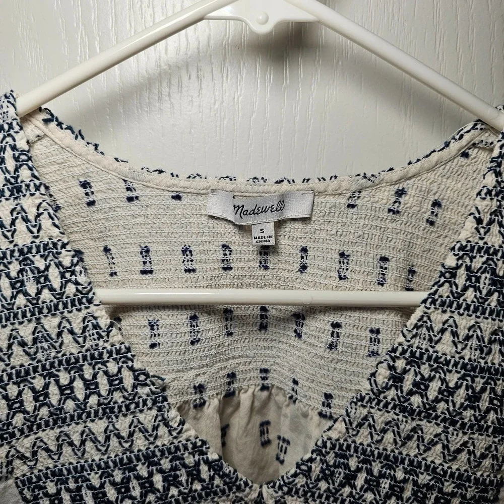 Madewell Embroidered-Yoke Top in Clipdot White Sz Small